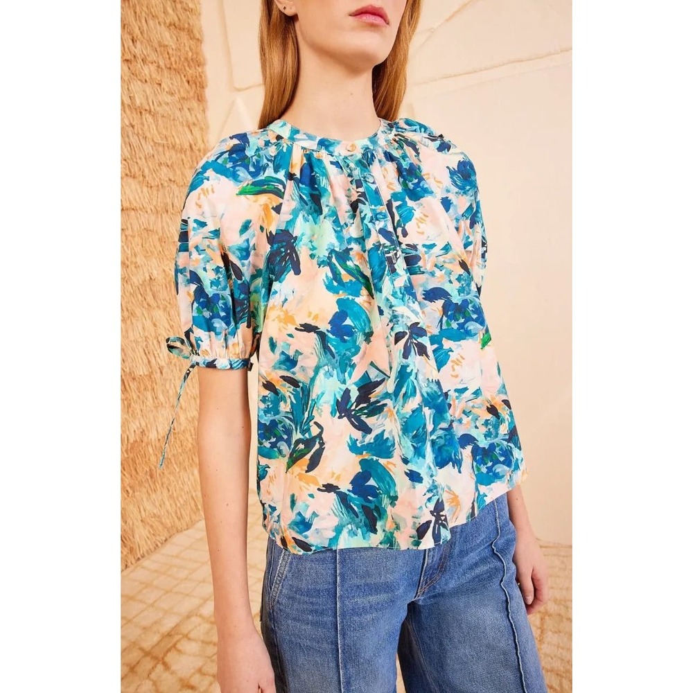 Ulla Johnson Vienne Floral Short Sleeve Tie Cuff Blouse 6